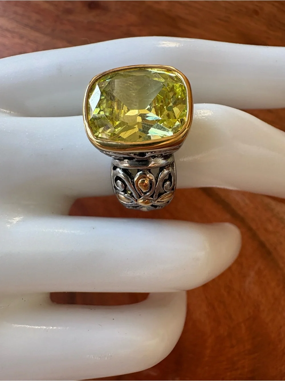 Vintage Yellow Cushion-Cut Statement Ring - Size 7.75